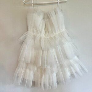 Lulus White Tulle White Strapless Tiered Tulle Bridal Reception Mini Dress